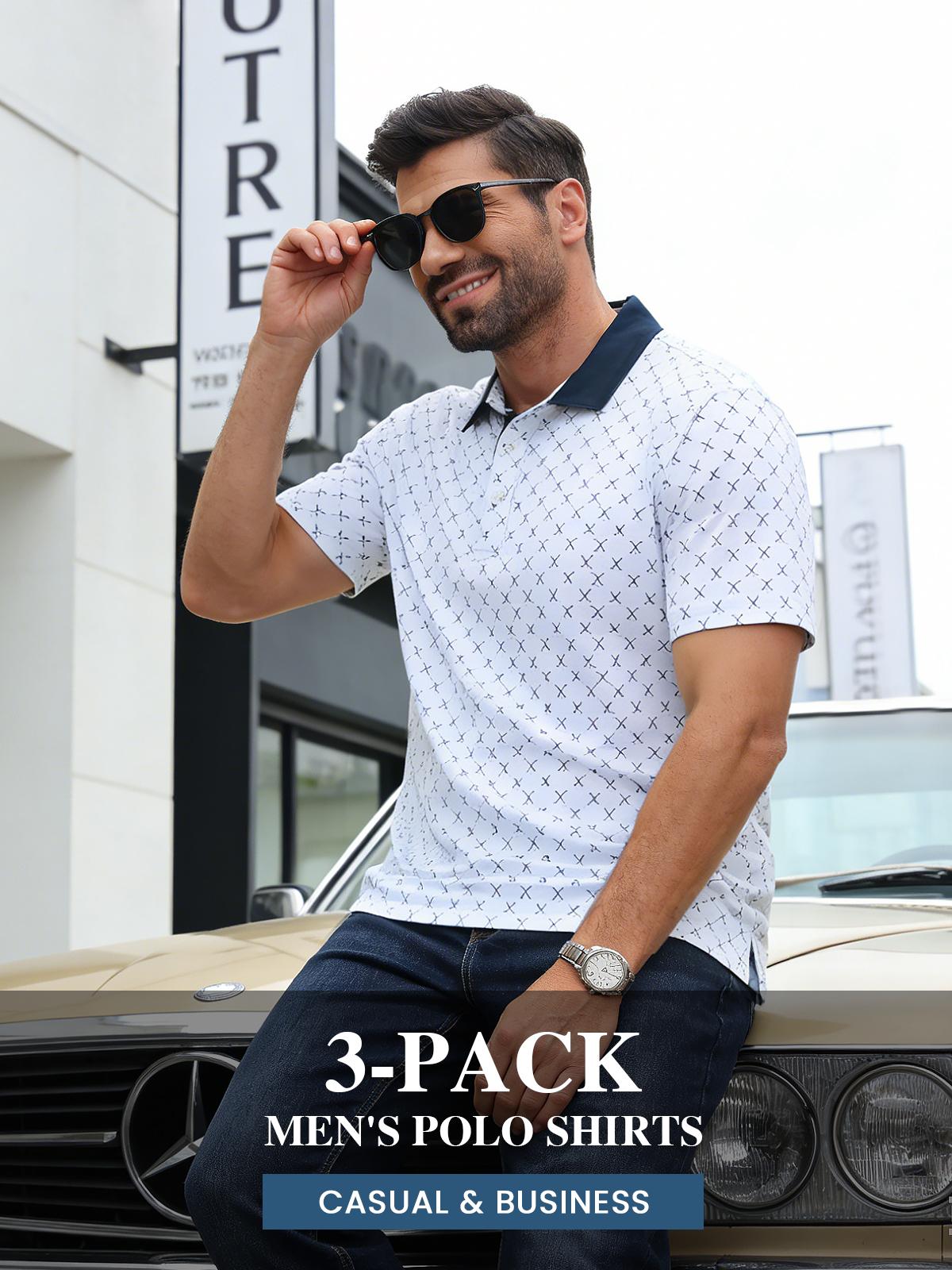 【Creator's Pick】1/3 PACK YSENTO Men's Classic Polo Shirts Contrast Collar Short Sleeve Casual Solid Stylish and Printed Polo Stretch Quick Dry Performance Golf Outdoor Work Polo Shirts for Men' Top