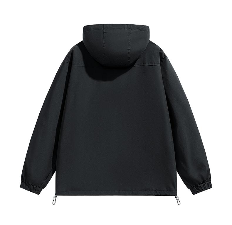 Men&rsquo;s Loose-Fit Hooded Windproof Waterproof Polyester Plain Long-Sleeve Tops - Adjustable Drawstring Hem, Zipper Closure, Casual Outdoor Menswear Outerwear for Everyday Wear