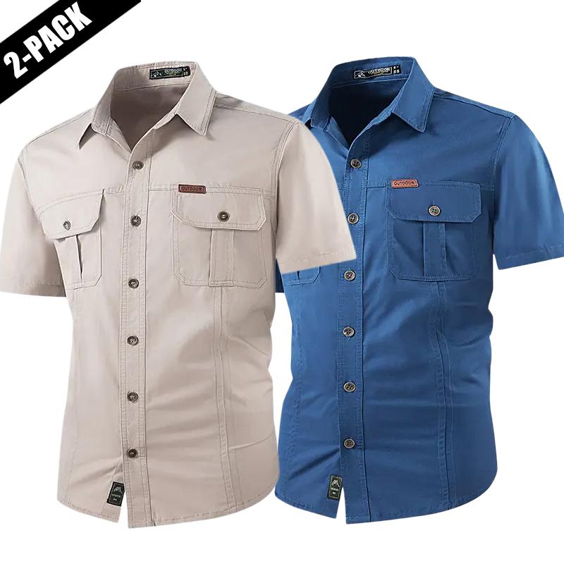 2-pack: summer outdoor casual short-sleeve work shirt with multiple pockets, lightweight design