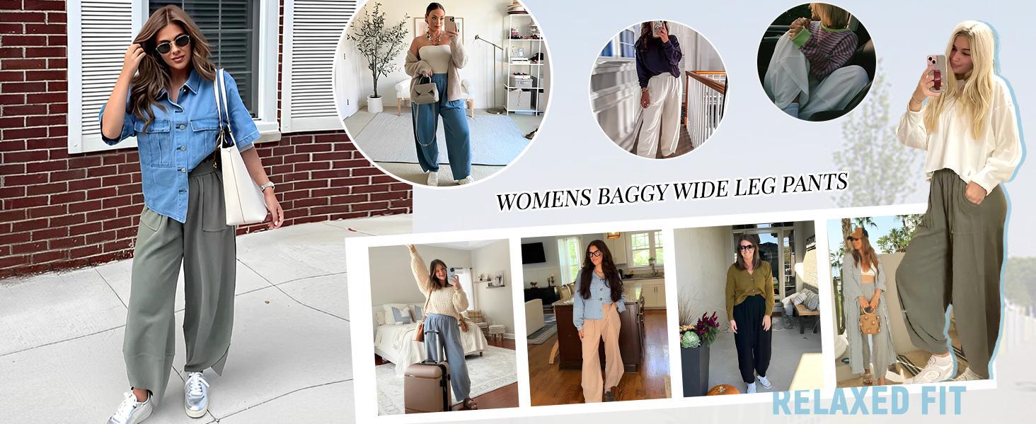 Tanming Women's Baggy Wide-Leg Pants - Casual, Elastic-Waisted, Bohemian Minimalist Basic Women's Clothes Bottom with Pockets,summerwins Tanming Women's Baggy Wide-Leg Pants - Casual, Elastic-Waisted, Bohemian Minimalist Basic Women's Clothes Bottom with Pockets,summerwins