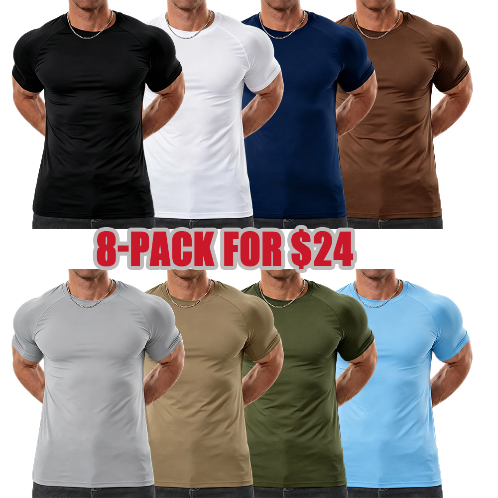 Men's Raglan Sleeve Tee, Athletic Tapered Fit, Arm-Enhancing Sleeves, Menswear Wrinkle-Resistant Stretch Fabric Gym Workout T-Shirt Fitness Running Tops