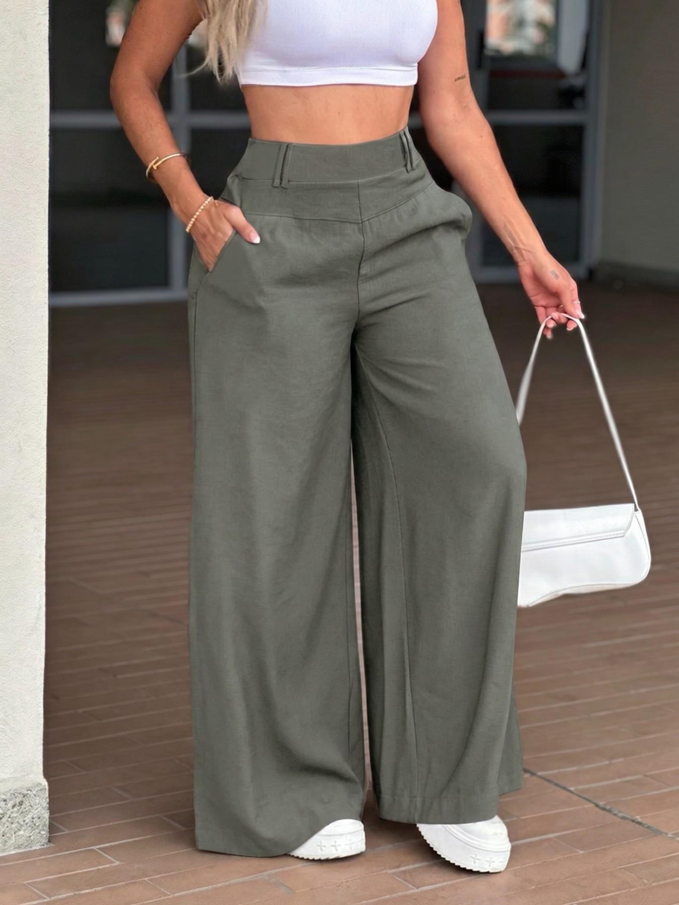 KAYWIDE Women's Casual High-Waist Flowy Wide-Leg Pants, Comfortable Loose-Fit Trousers, Stylish Bottoms for Everyday Wear