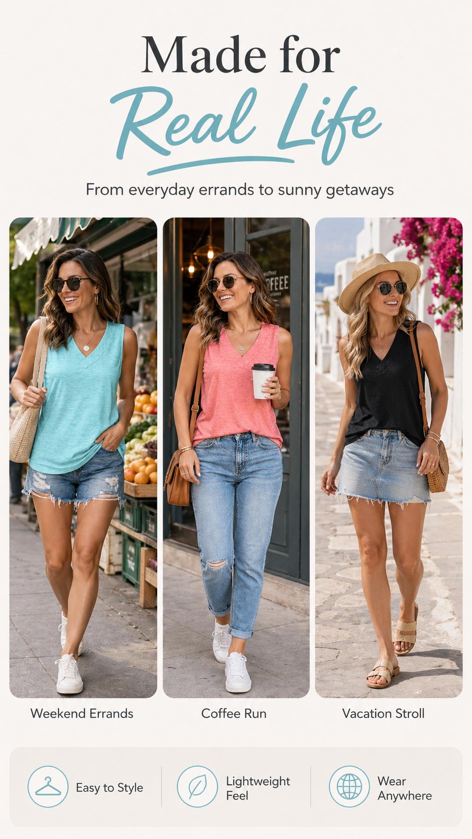WIHOLL Tank Tops for Women Summer V Neck T Shirts Trendy Sleeveless Basic Tee Loose Fit 2025 Fashion