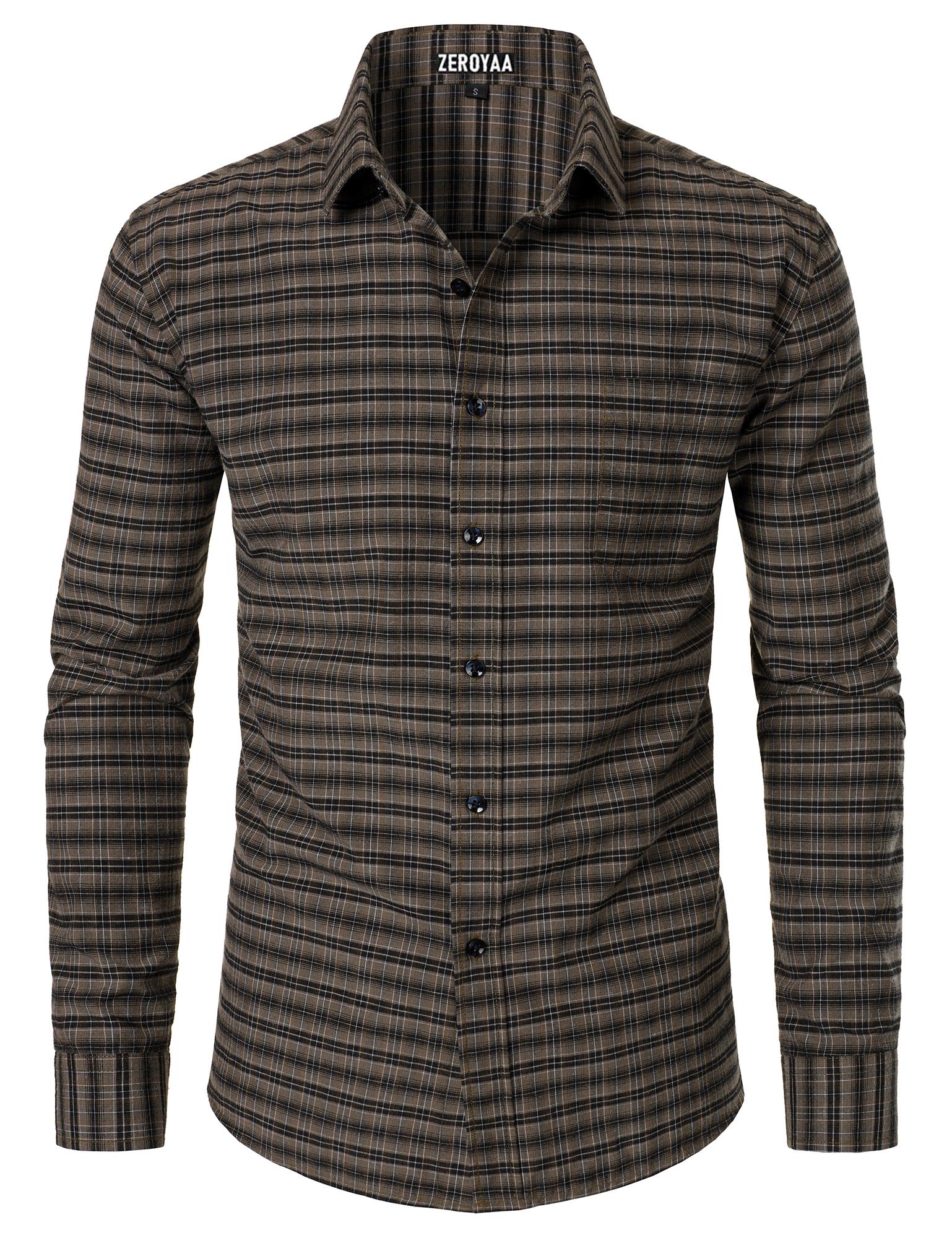 ZEROYAA Men's Plaid Long Sleeve Dress Shirt Formal Gingham Slim Fit Button Down Shirts with Lightweight Casual Classic Birthday Fashion