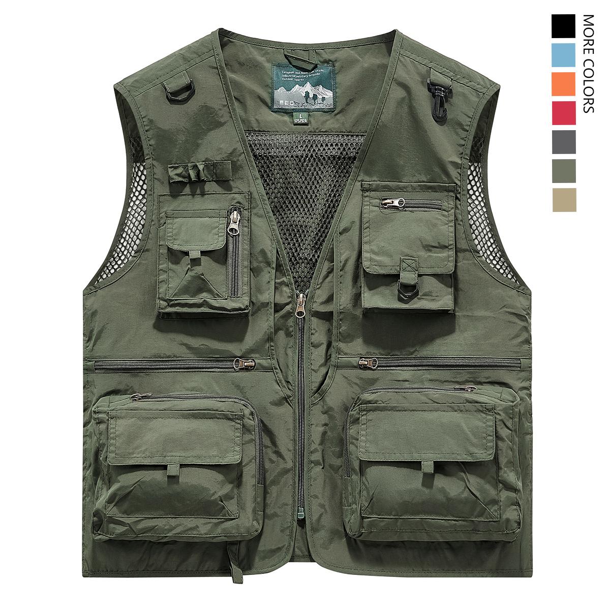 Made from 100% nylon, anti-static design ensures safety (true size). Men&rsquo;s fashion quick-dry mesh casual outdoor multi-pocket fishing photography vest/work vest jacket with multiple pockets, suitable for outdoor activities.