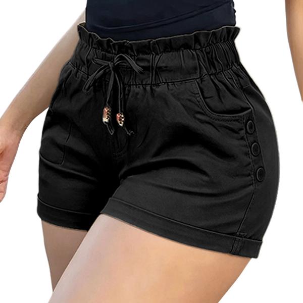 Women's Relaxed Petal-Waist Short Bottoms - Single Piece, Ruffle Waistband, Front Pockets, Elastic Drawstring, Breathable Fabric, Loose Comfortable Fit for Campus Everyday Wear, Weekend Gatherings, Lightweight