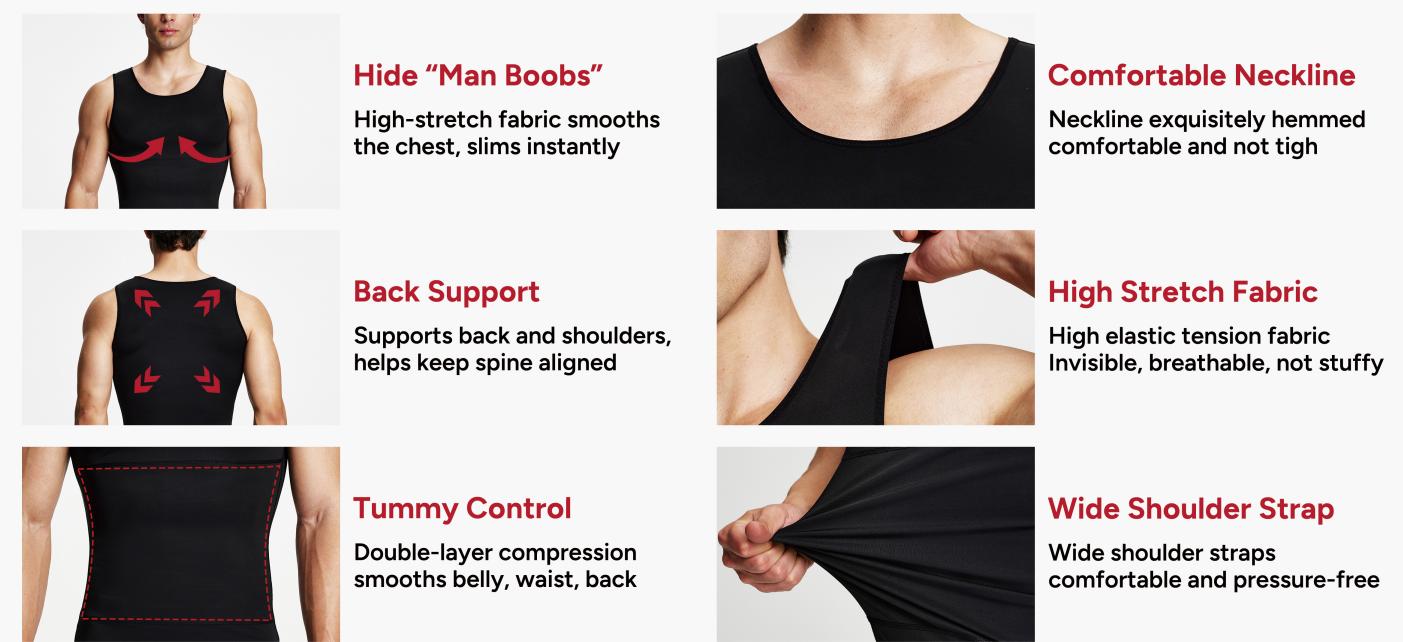 【Nebility】 Men&rsquo;s Silky Soft Compression Shapewear Tank, Slimming Body Shaper Vest with Waist & Chest Support, Stretchy, Odor-Resistant, Breathable Muscle Tank for Daily Comfort, Menswear, Tanktop,fathersdaygift