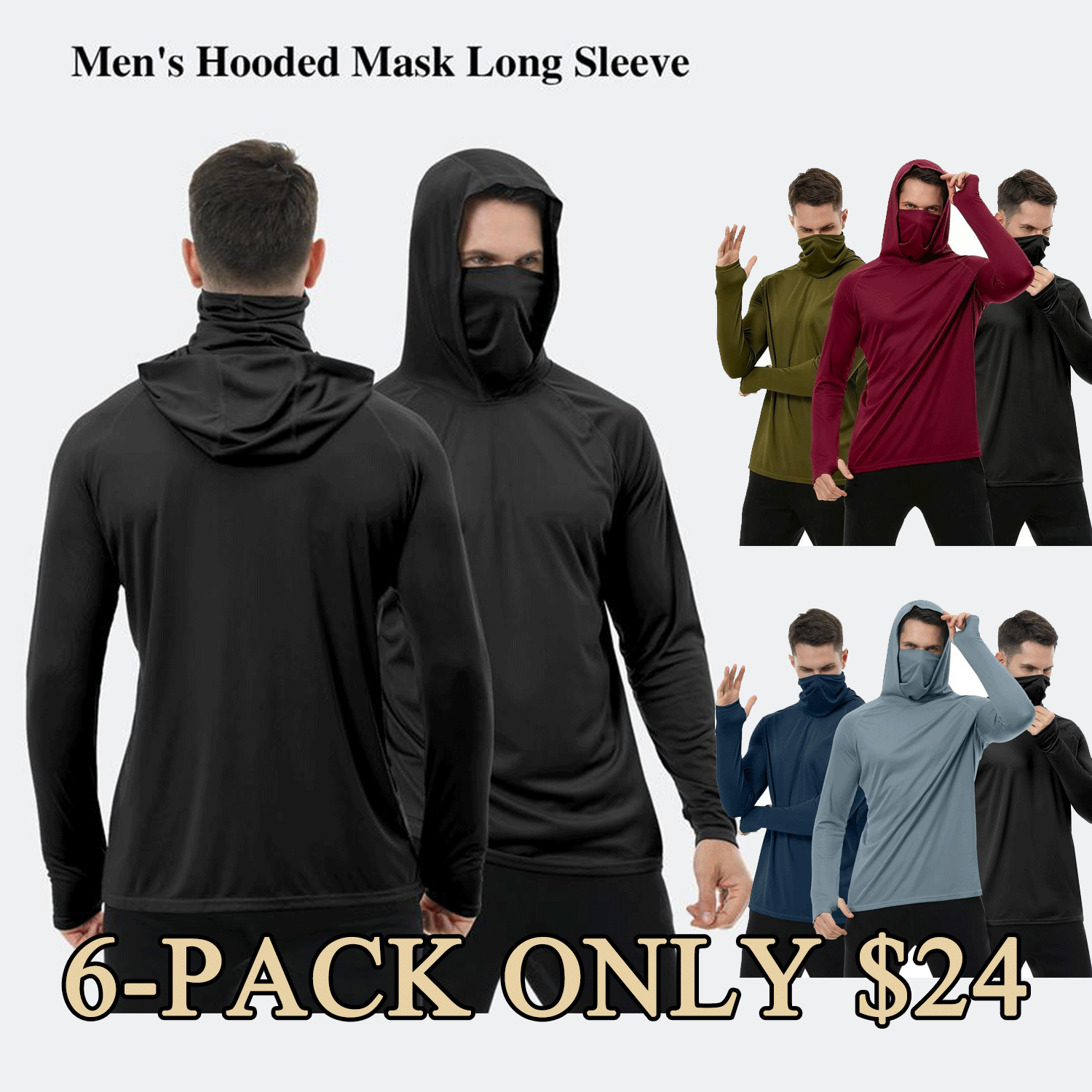 Men’s UPF 50+ Sun Protection HoodedShirt with Face Mask