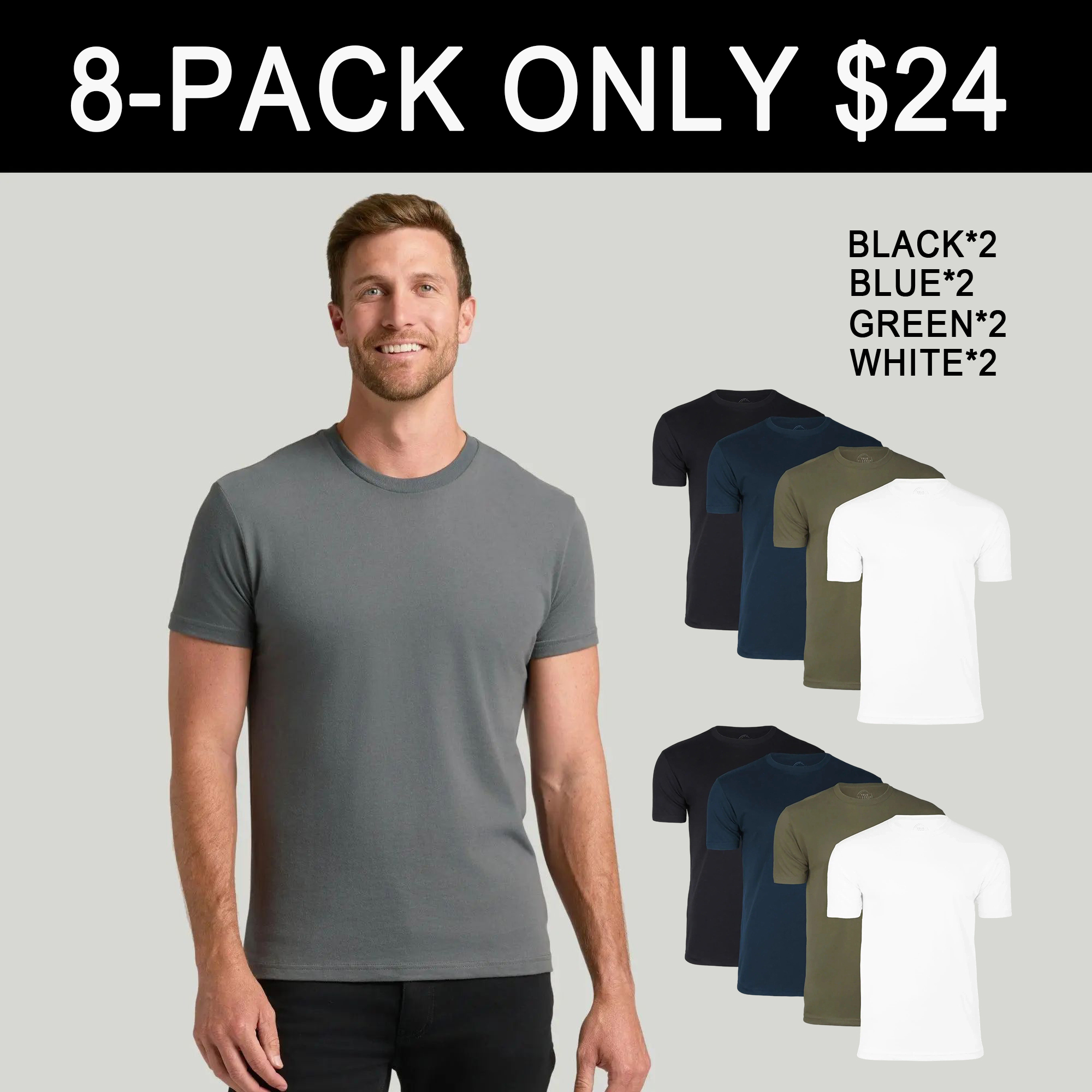 Men’s 8-Pack Short Sleeve Crew Neck T-Shirts – Premium Fit for Everyday Comfort & Casual Style