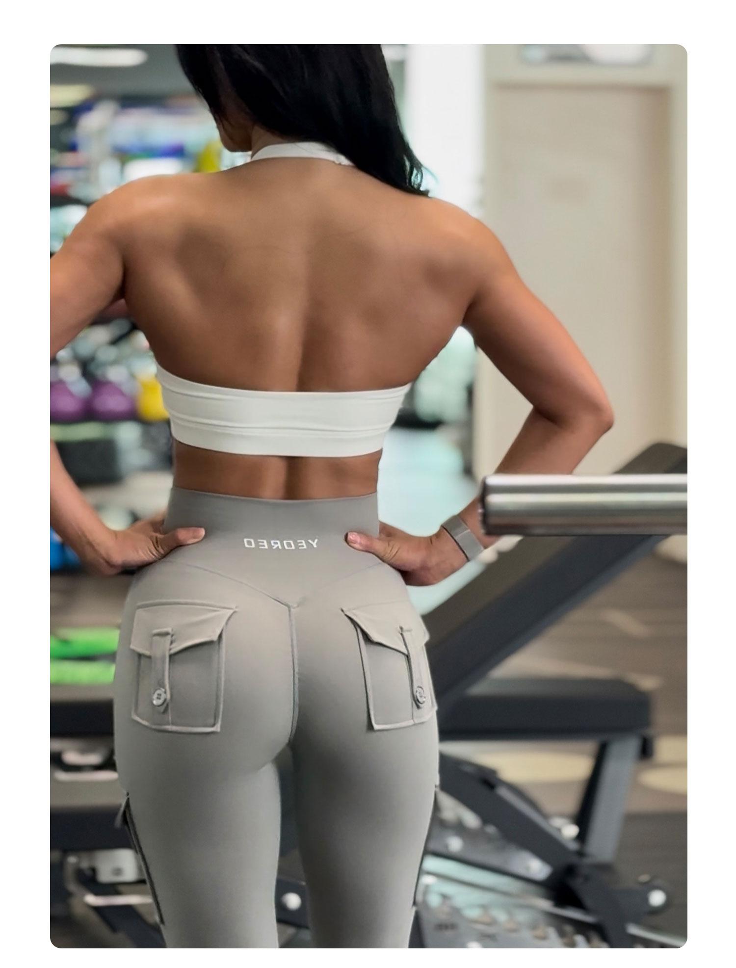 YEOREO CoreFlex Women's Workout Flare Leggings with Pockets Hidden Scrunch High Waisted Cargo Gym Yoga No Front Seam Leggings Flared Joggers Fitness Outfit Camouflage Sports Pants 75% Nylon 25% Spandex