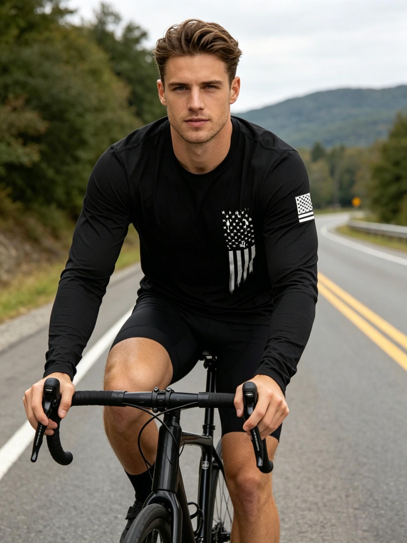 4 Pack Men's Round Neck Long Sleeve T-Shirts, Casual Knitwear Top, Slight Stretch, Flag Print, Quick Dry, Gym, Running, Outdoor Activities 4 Pack Men's Round Neck Long Sleeve T-Shirts, Casual Knitwear Top, Slight Stretch, Flag Print, Quick Dry, Gym, Running, Outdoor Activities