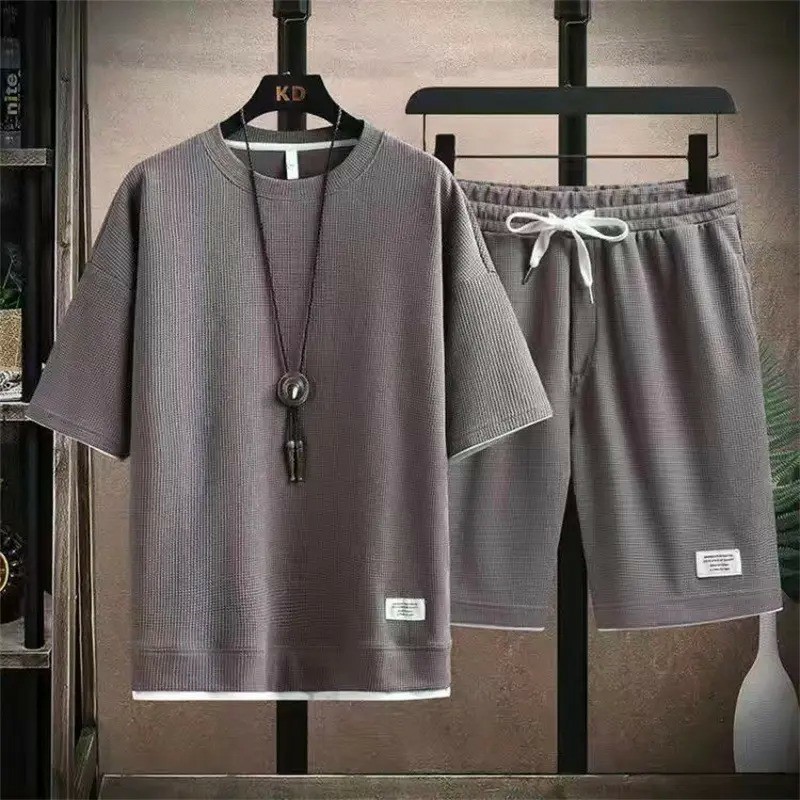 Men's Spring Summer 2-Piece Drawstring Casual Set - Short-Sleeved Shirt & Shorts, Suitable for Everyday Wear & Sports Activities
