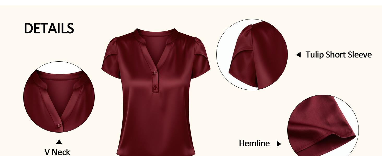 Yousify Women Satin Blouse for Women Business Work Tops Casual Cap Sleeve V Neck Button Down Shirts Black Basic,back to school,back to school shopping,clothes for back to school,first day of school outfits