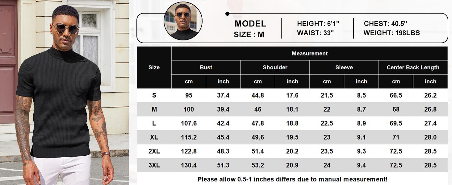 COOFANDY Men's Mock Turtleneck Sweater Short Sleeve Casual Basic Tops Ribbed Knit Pullover Solid Tee
