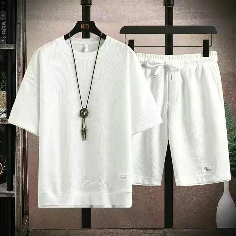 Men's Spring Summer 2-Piece Drawstring Casual Set - Short-Sleeved Shirt & Shorts, Suitable for Everyday Wear & Sports Activities
