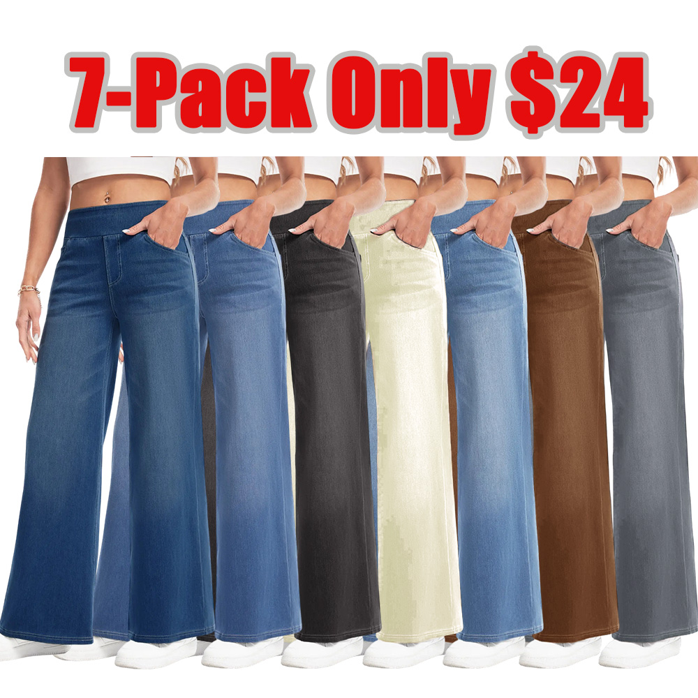 Wide Leg Stretchy Jeans for Women Loose Fit Elastic High Waist Pants