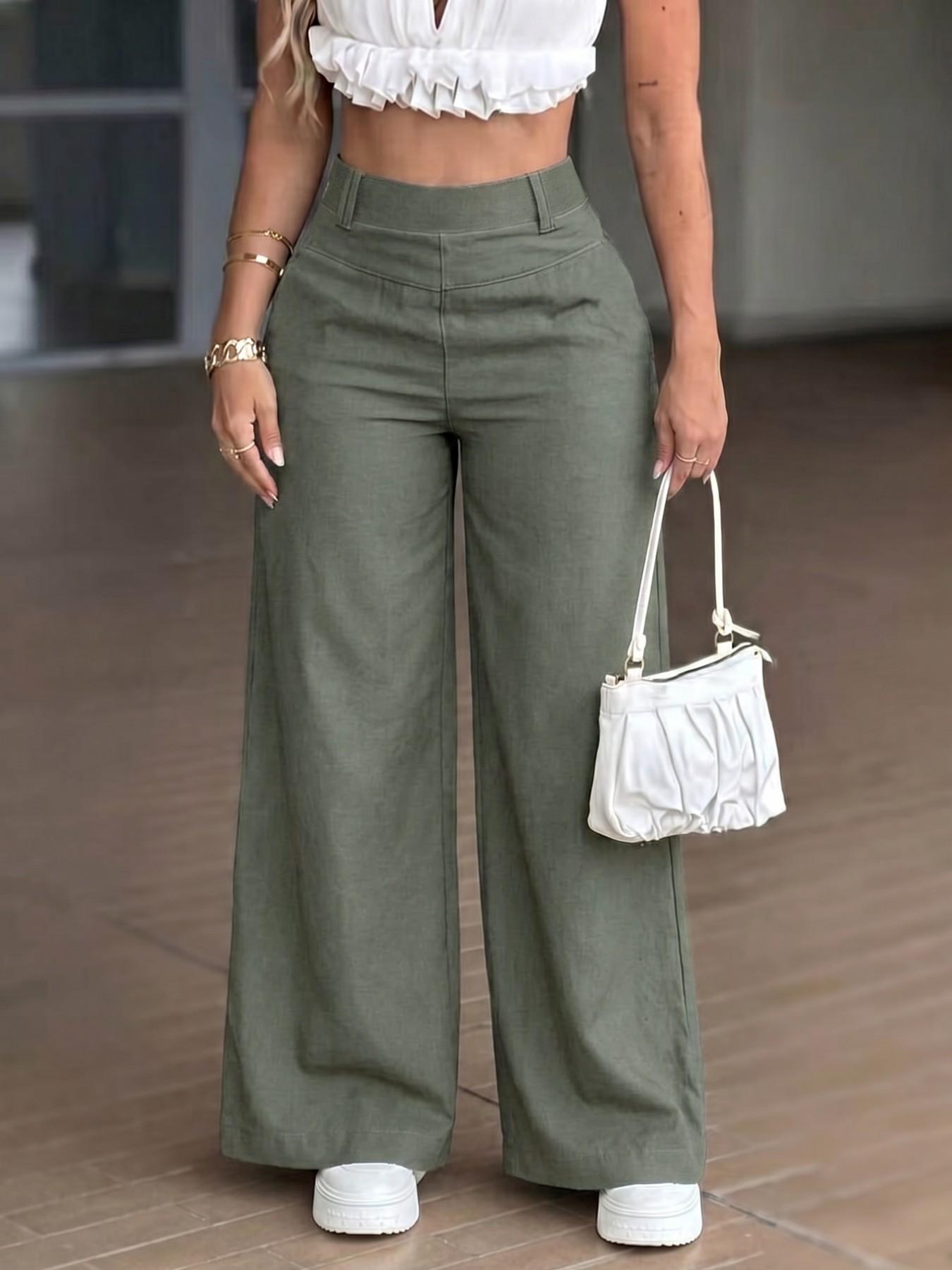 KAYWIDE Women's Casual High-Waist Flowy Wide-Leg Pants, Comfortable Loose-Fit Trousers, Stylish Bottoms for Everyday Wear