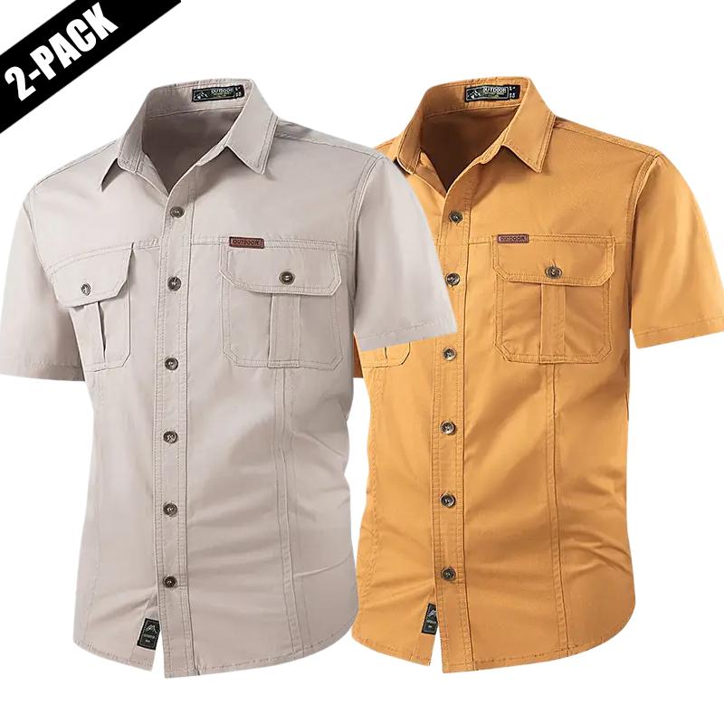 2-pack: summer outdoor casual short-sleeve work shirt with multiple pockets, lightweight design