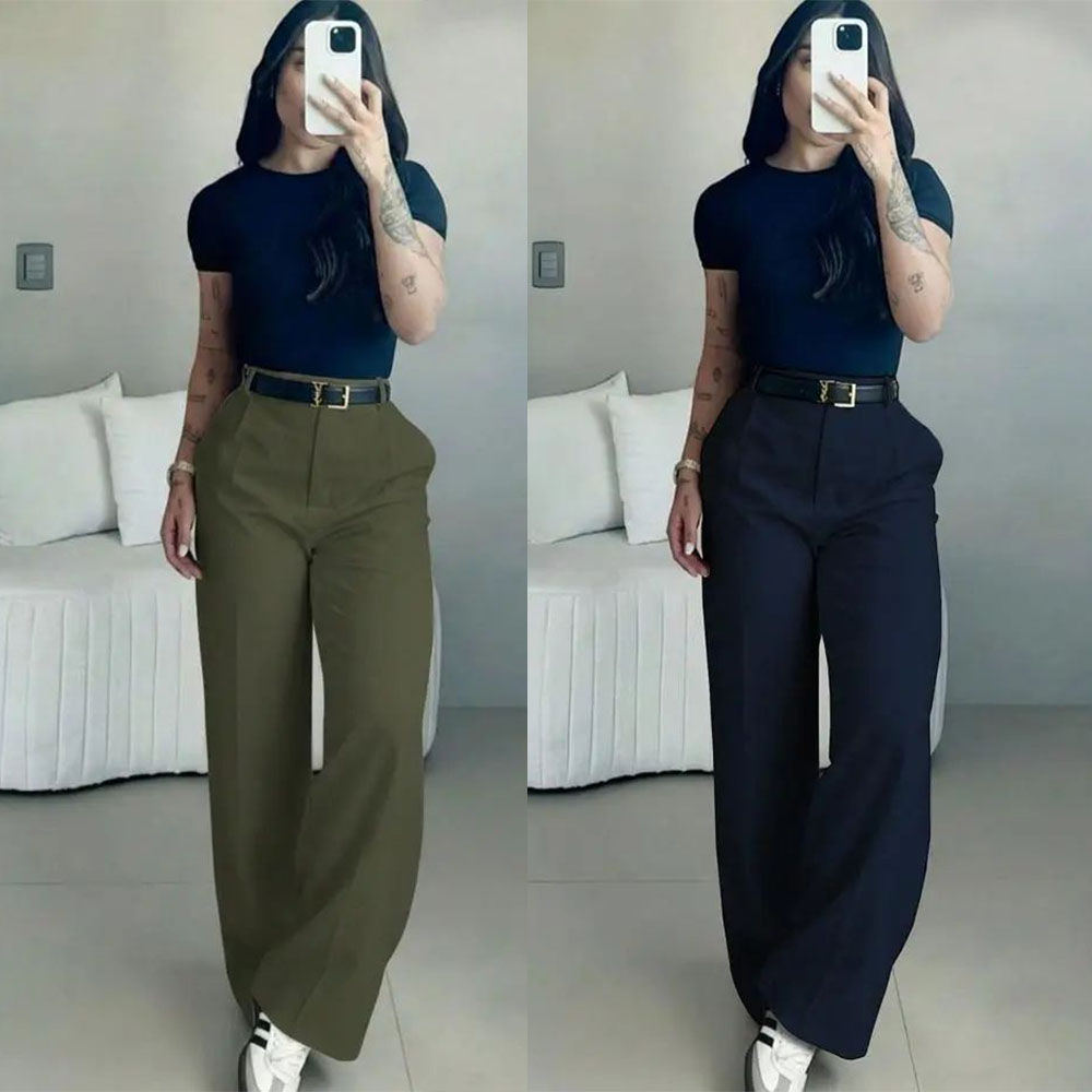 Women's High-Waisted Wide Leg Bottoms - Business Casual Drape Trousers with Clean Front
