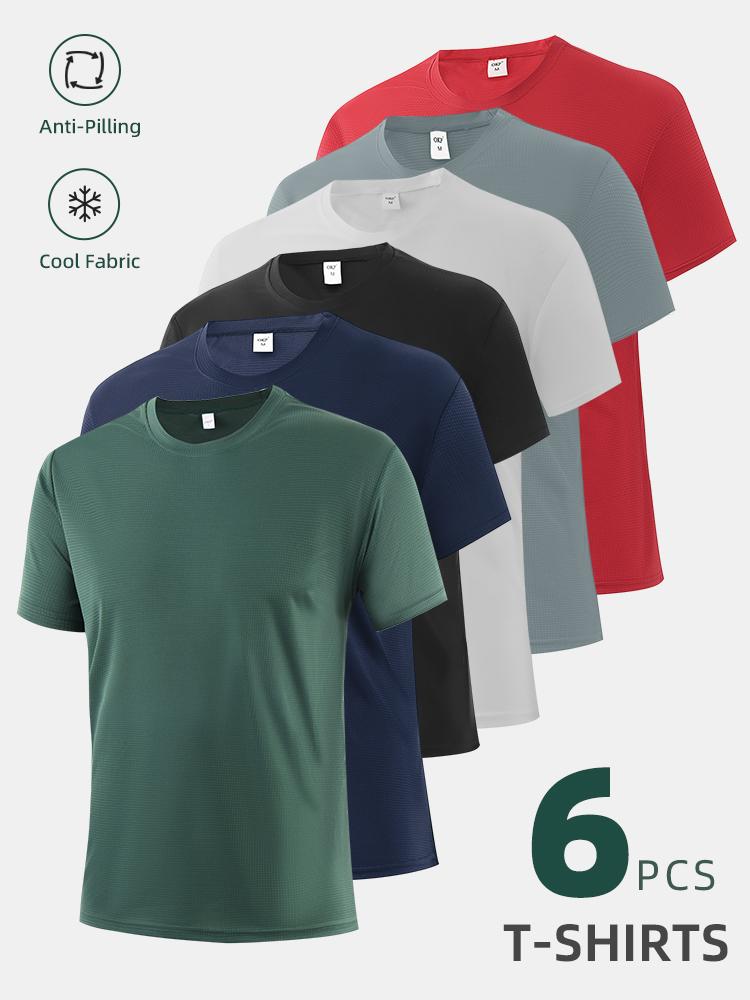 Men's Performance Tees 6-Pack Textured Breathable Athletic Fit Crew Neck Polyester Fabric Anti-Pilling Cool Fabric Men's Performance Tees 6-Pack Textured Breathable Athletic Fit Crew Neck Polyester Fabric Anti-Pilling Cool Fabric