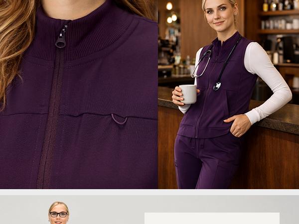 COZYSCRUBS Women's Fitted Scrubs Vest, Comfort Fit Stretch Workwear Uniform with 3 Pockets for Nurse Style & Clinical Uniform Healthcare Professionals