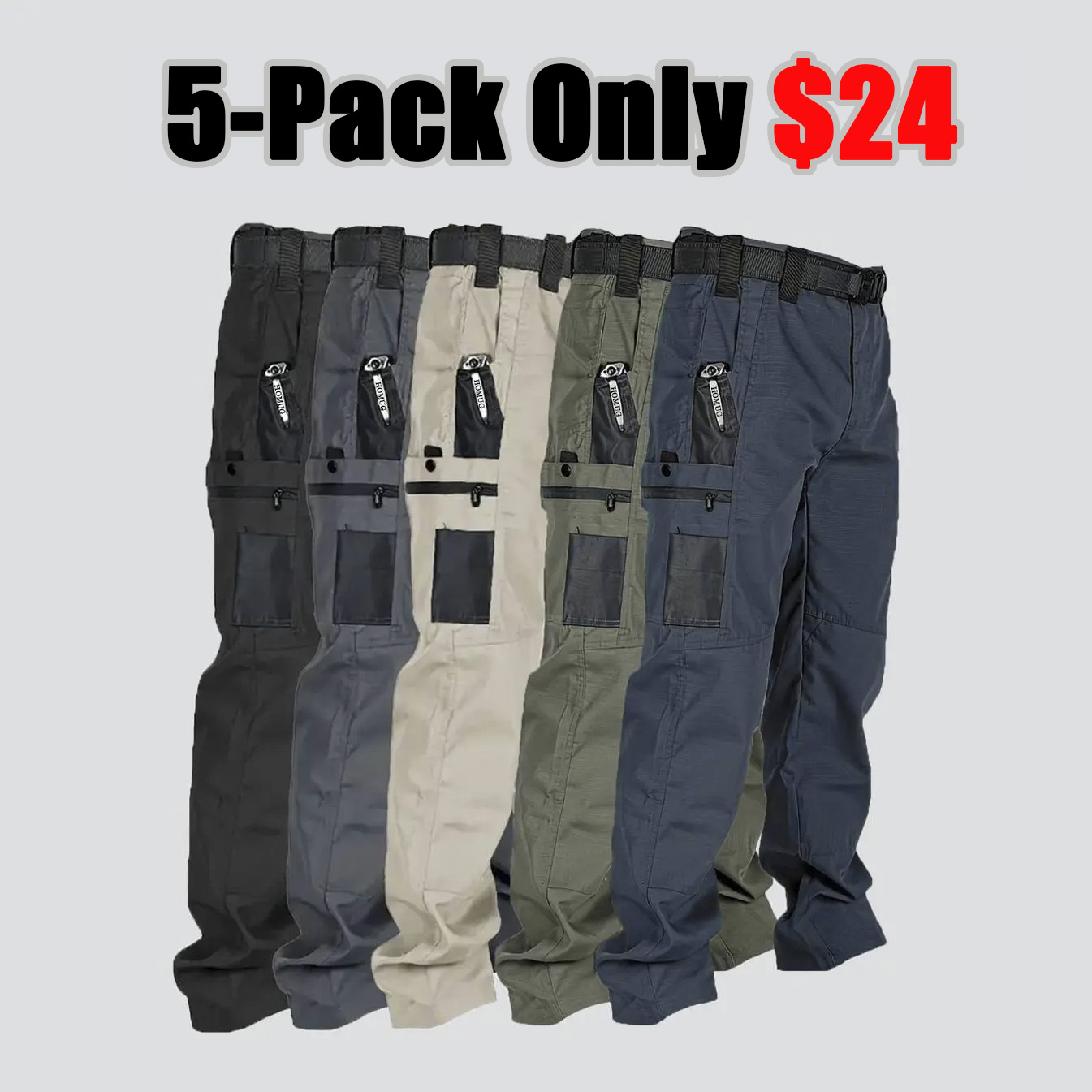 Men's Solid Color Tactical Work Pants,230g/m² new fabric，with Multiple Pockets and Zipper Closures, Durable Outdoor Training Pants, Available in Multiple Colors