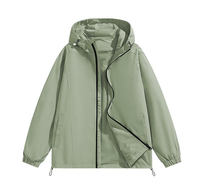 Men&rsquo;s Loose-Fit Hooded Windproof Waterproof Polyester Plain Long-Sleeve Tops - Adjustable Drawstring Hem, Zipper Closure, Casual Outdoor Menswear Outerwear for Everyday Wear