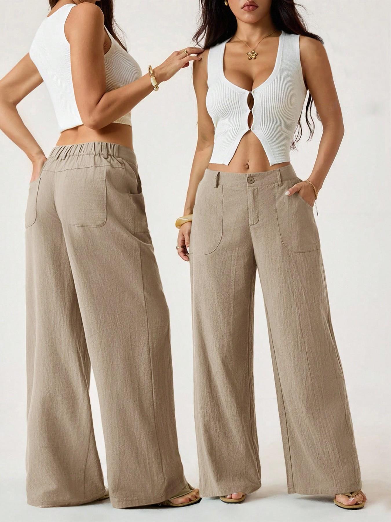 Women's Classical Linen Palazzo Pants Summer Flowy Wide Straight Leg Beach Trousers With Pocket Casual Solid Color Soft Elastic High Waist Lounge Pants Travel Vacation Bottoms Date Brunch Home Work Streetwear Outfit Women's Classical Linen Palazzo Pants Summer Flowy Wide Straight Leg Beach Trousers With Pocket Casual Solid Color Soft Elastic High Waist Lounge Pants Travel Vacation Bottoms Date Brunch Home Work Streetwear Outfit