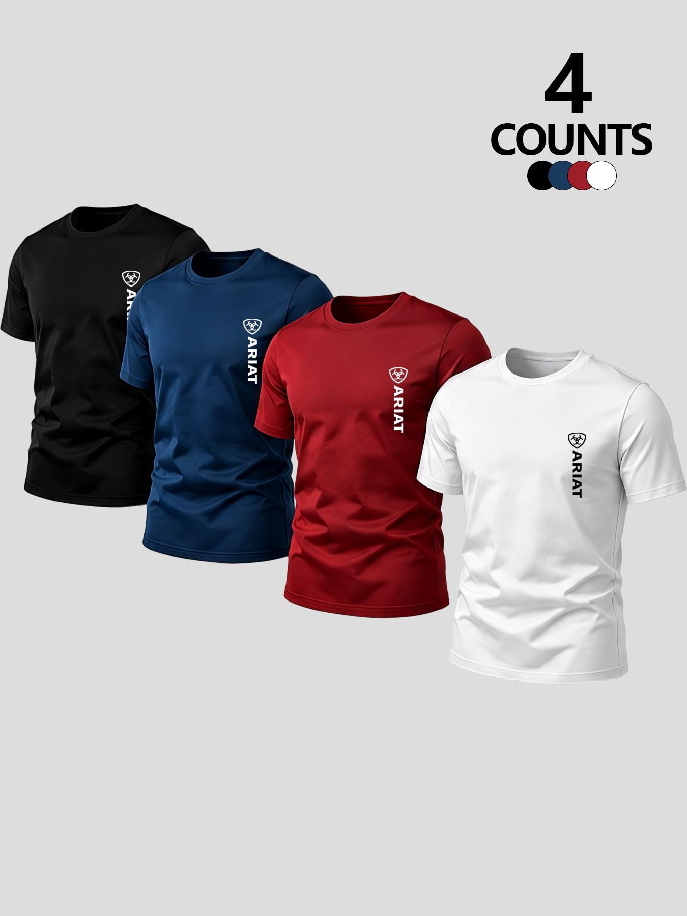 Summer American Vertical Shield Print Short Sleeve T-Shirt, Western Cowboy Outdoor Lover Style, Adult Daily Streetwear, Multiple Colors Available Summer American Vertical Shield Print Short Sleeve T-Shirt, Western Cowboy Outdoor Lover Style, Adult Daily Streetwear, Multiple Colors Available