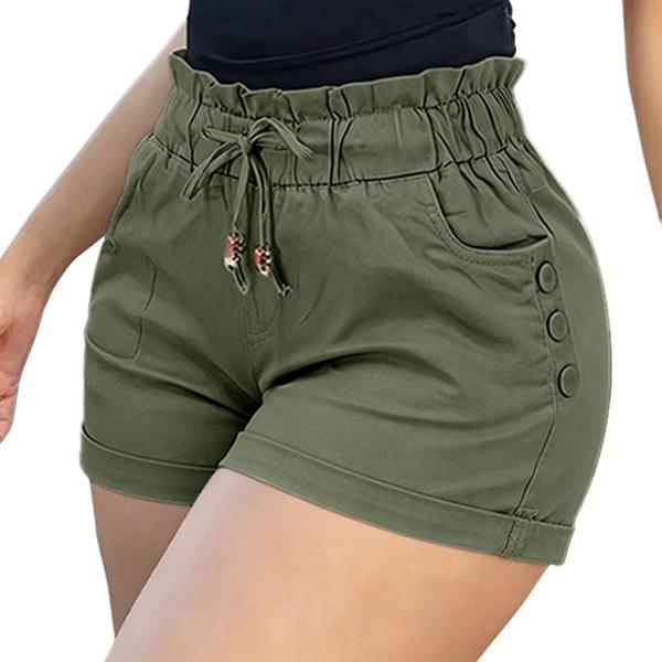 Women's Relaxed Petal-Waist Short Bottoms - Single Piece, Ruffle Waistband, Front Pockets, Elastic Drawstring, Breathable Fabric, Loose Comfortable Fit for Campus Everyday Wear, Weekend Gatherings, Lightweight