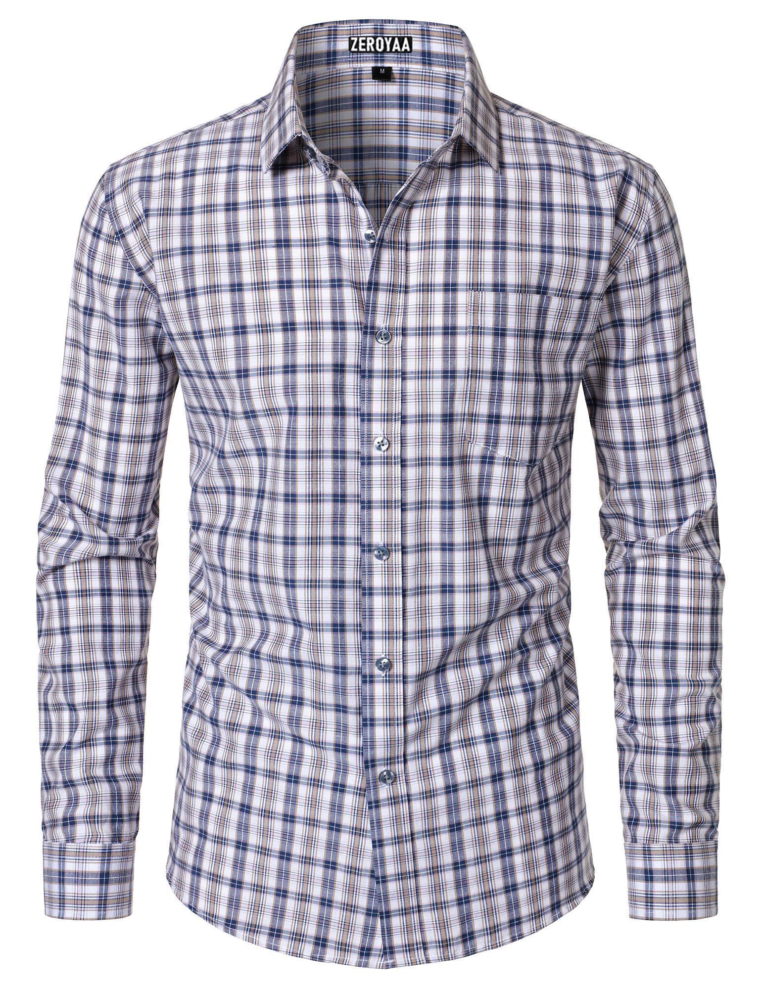 ZEROYAA Men's Plaid Long Sleeve Dress Shirt Formal Gingham Slim Fit Button Down Shirts with Lightweight Casual Classic Birthday Fashion
