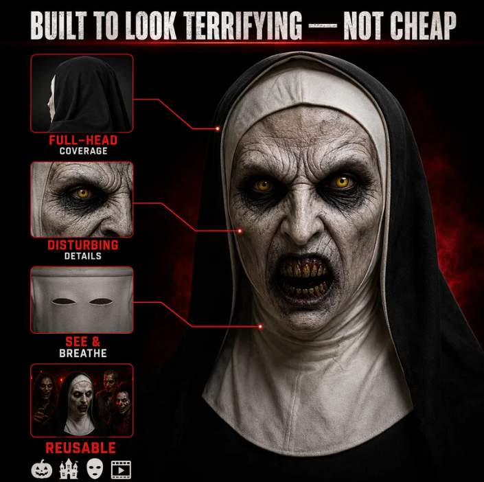 🎃Spooky Qualteus Nun Halloween Mask Latex Handwashable Cosplay Costume Accessory