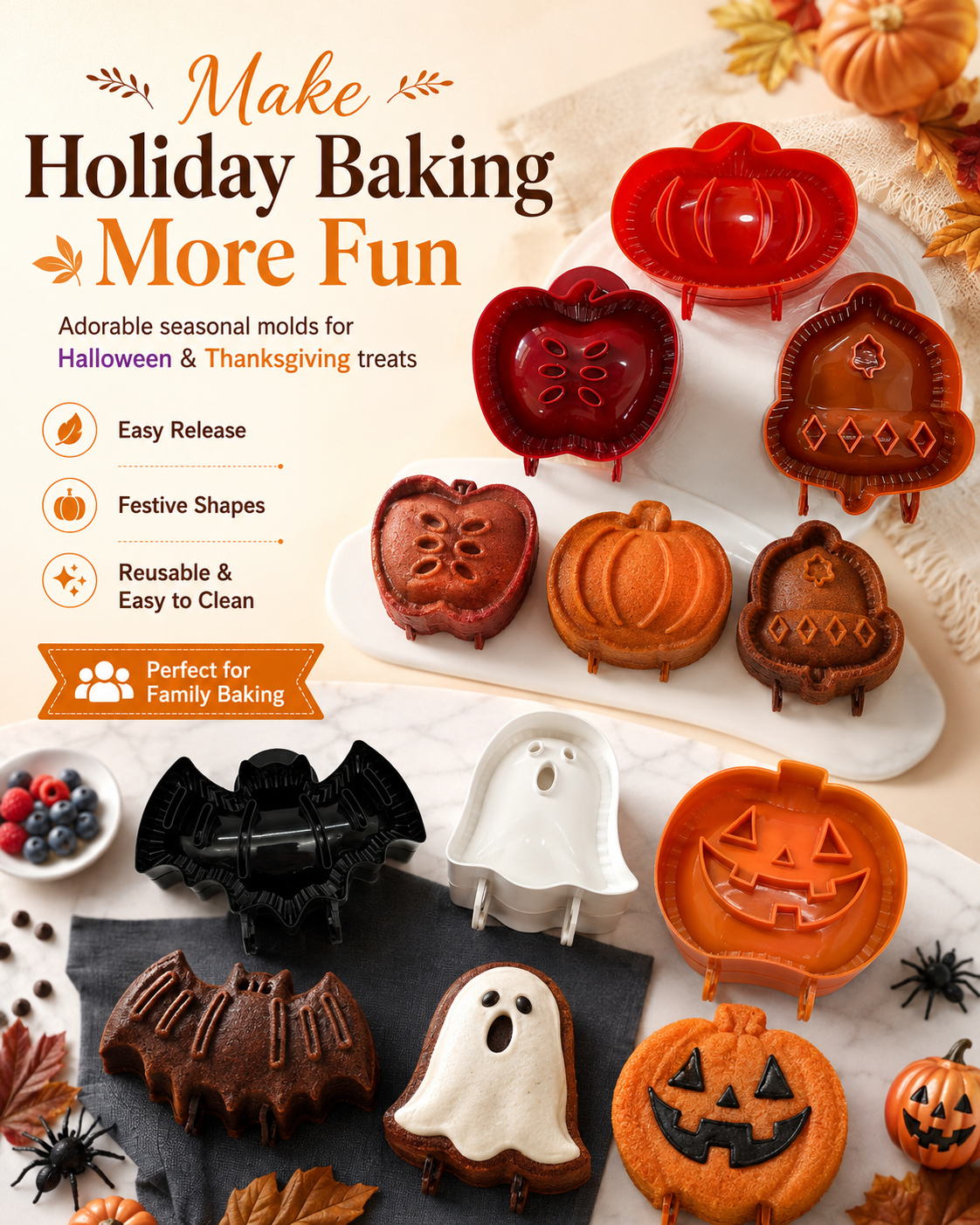 Festive Halloween and fall baking molds for seasonal treats