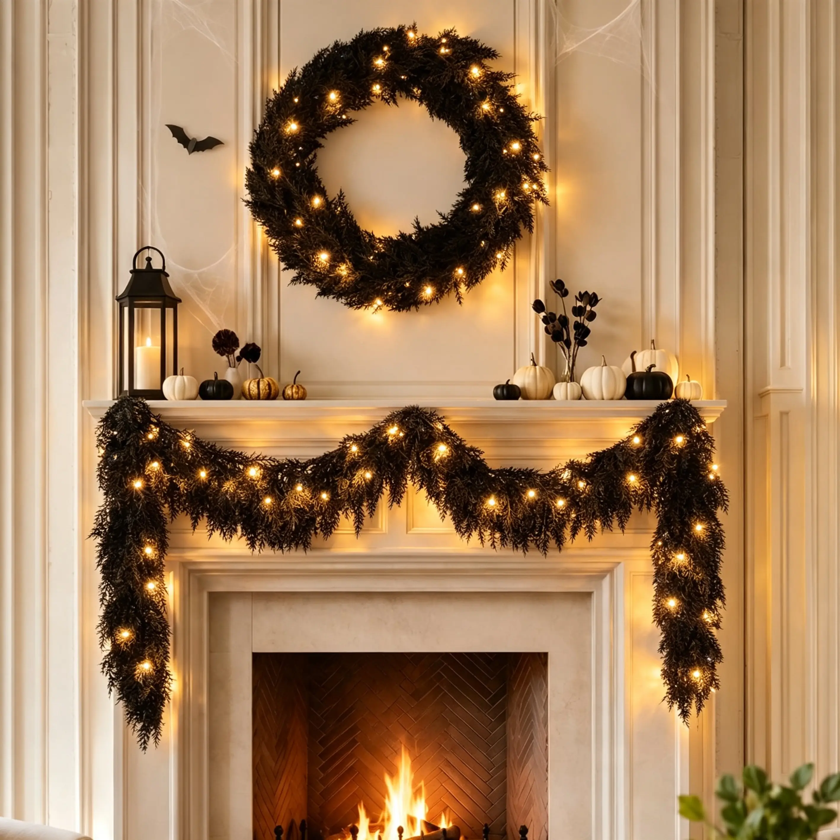 🔥2026 HOT SALE🔥Pre-lit Halloween Black Cedar Garland