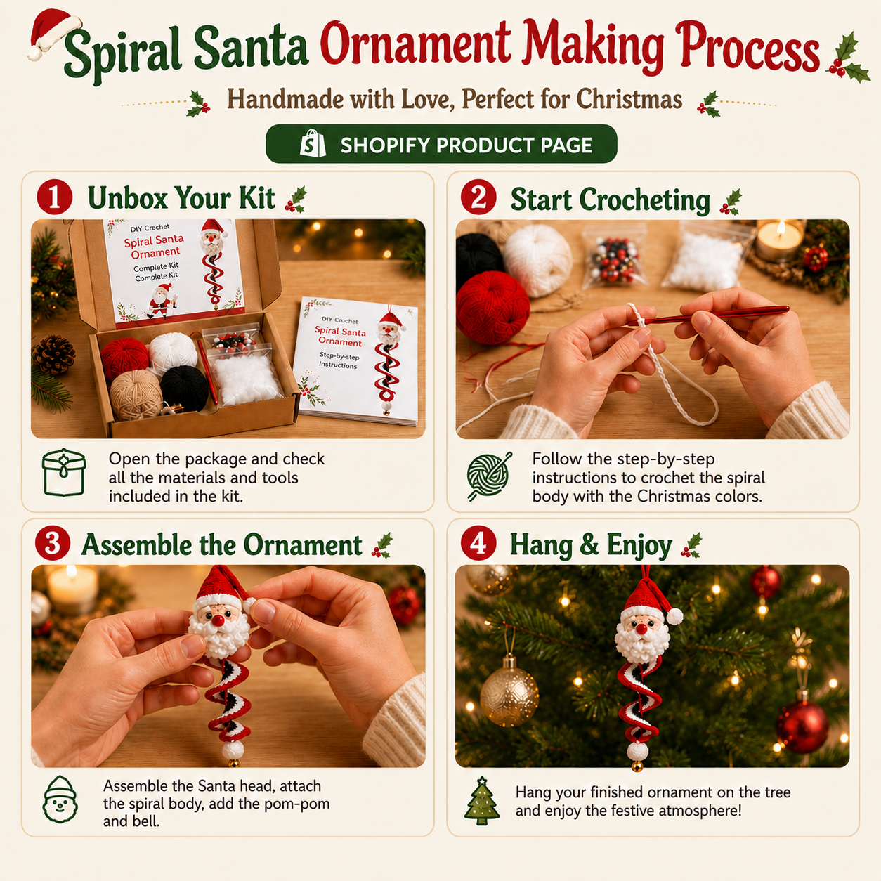 Steps for making crochet Christmas ornaments