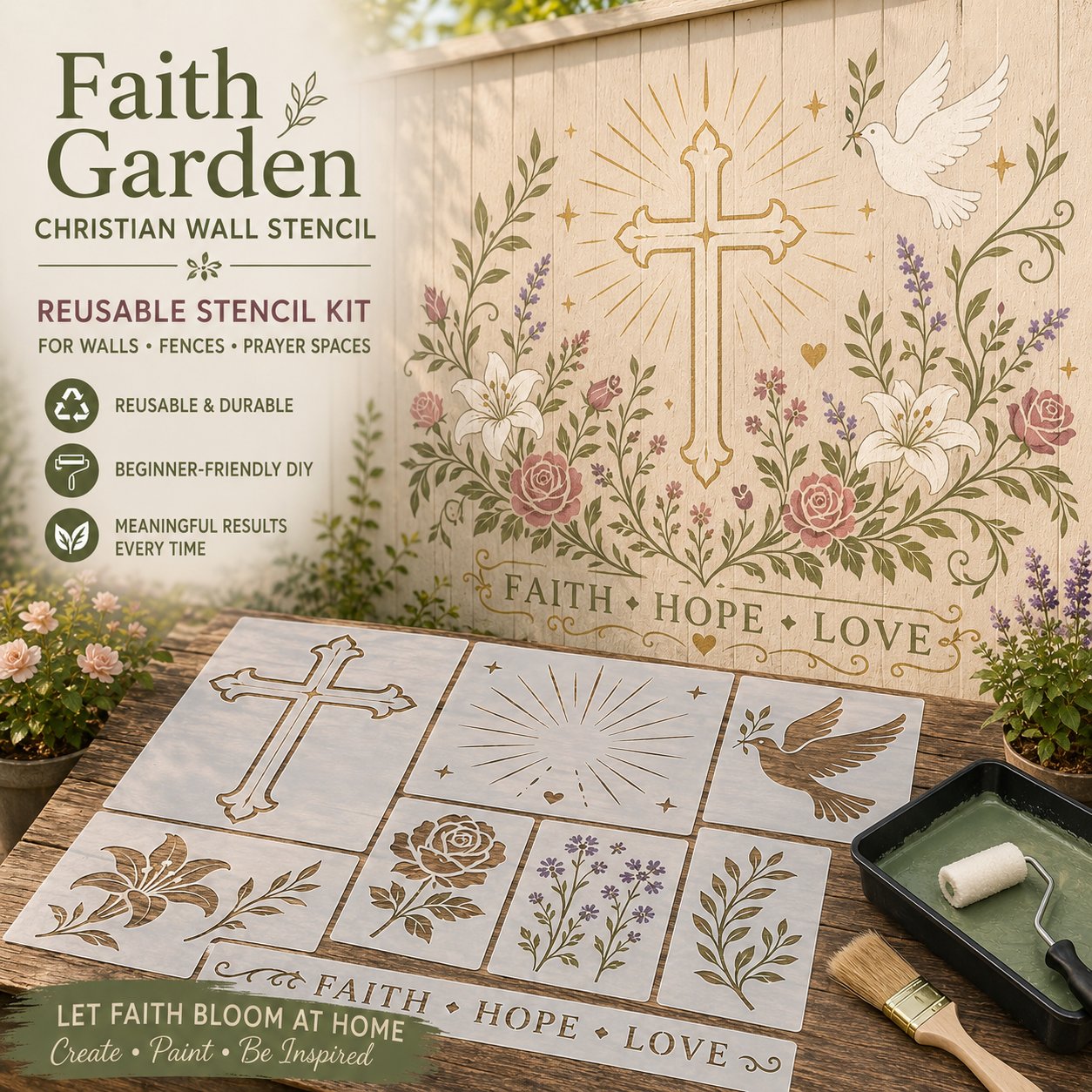 🔥Last Day 50% OFF - 🌿Garden Bloom Wall Stencil Kit | DIY Garden Painting Templates for Every Space