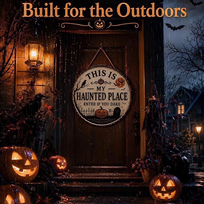 "This Is My Haunted Place" Round Hanging Sign & Cute Spooky Doormat