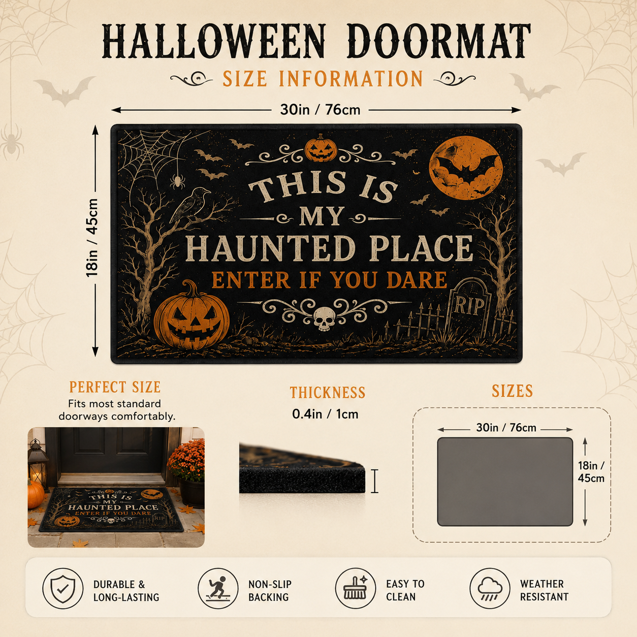"This Is My Haunted Place" Round Hanging Sign & Cute Spooky Doormat