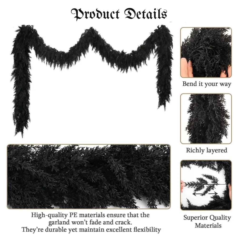 🔥2026 HOT SALE🔥Pre-lit Halloween Black Cedar Garland