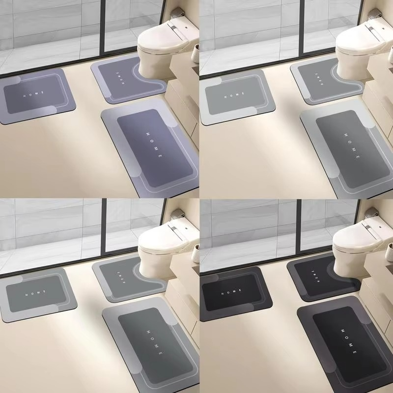 👣3-Piece Anti-Slip Bathroom Mat Set – Quick-Dry U-Shaped Toilet & Floor Mats