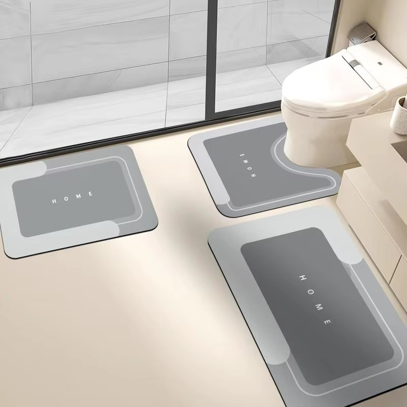 👣3-Piece Anti-Slip Bathroom Mat Set – Quick-Dry U-Shaped Toilet & Floor Mats