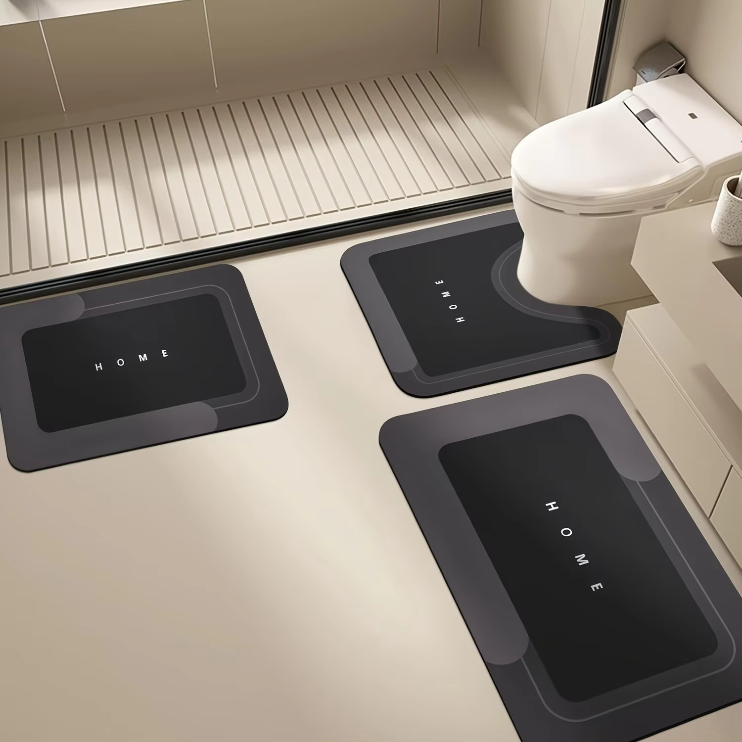 👣3-Piece Anti-Slip Bathroom Mat Set – Quick-Dry U-Shaped Toilet & Floor Mats