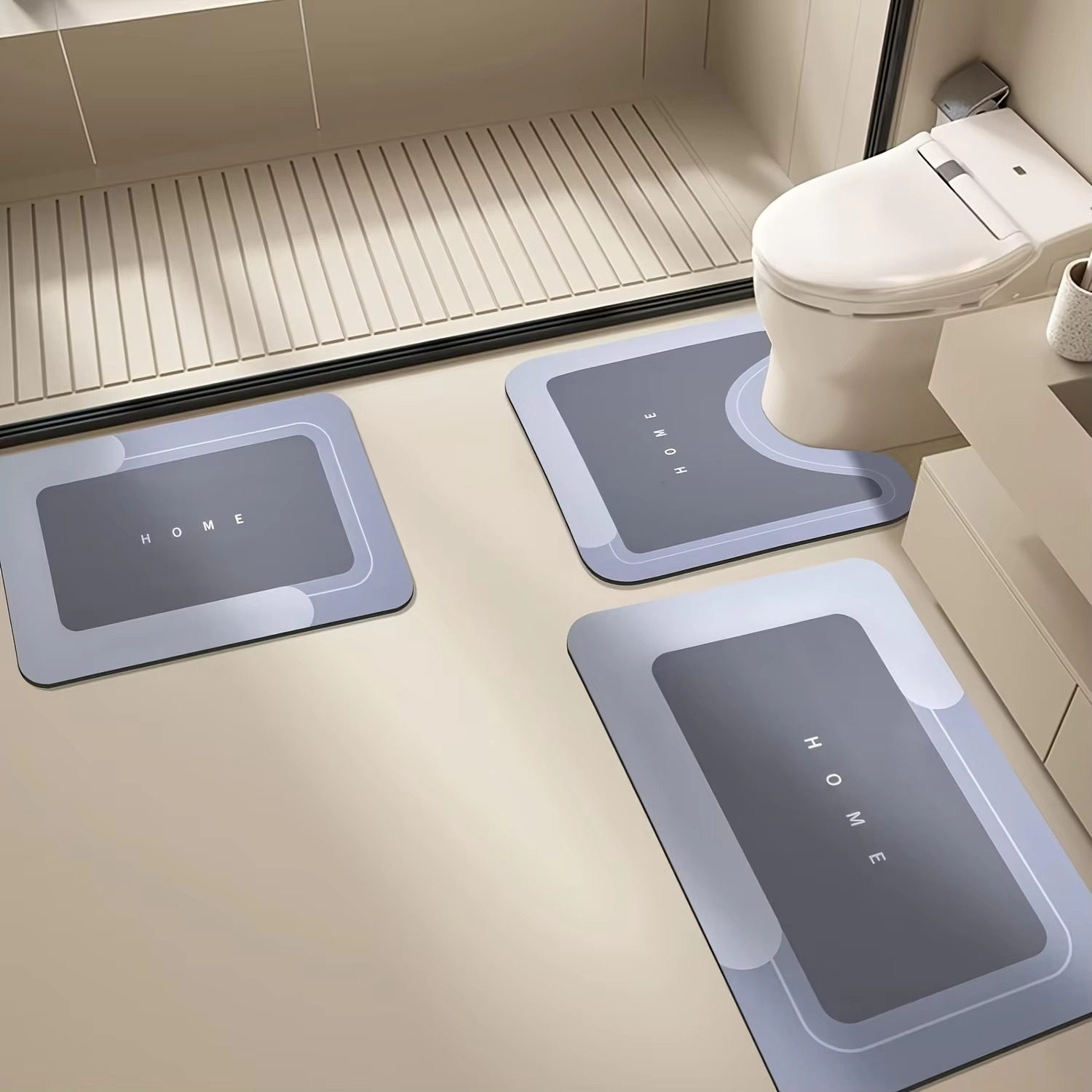 👣3-Piece Anti-Slip Bathroom Mat Set – Quick-Dry U-Shaped Toilet & Floor Mats