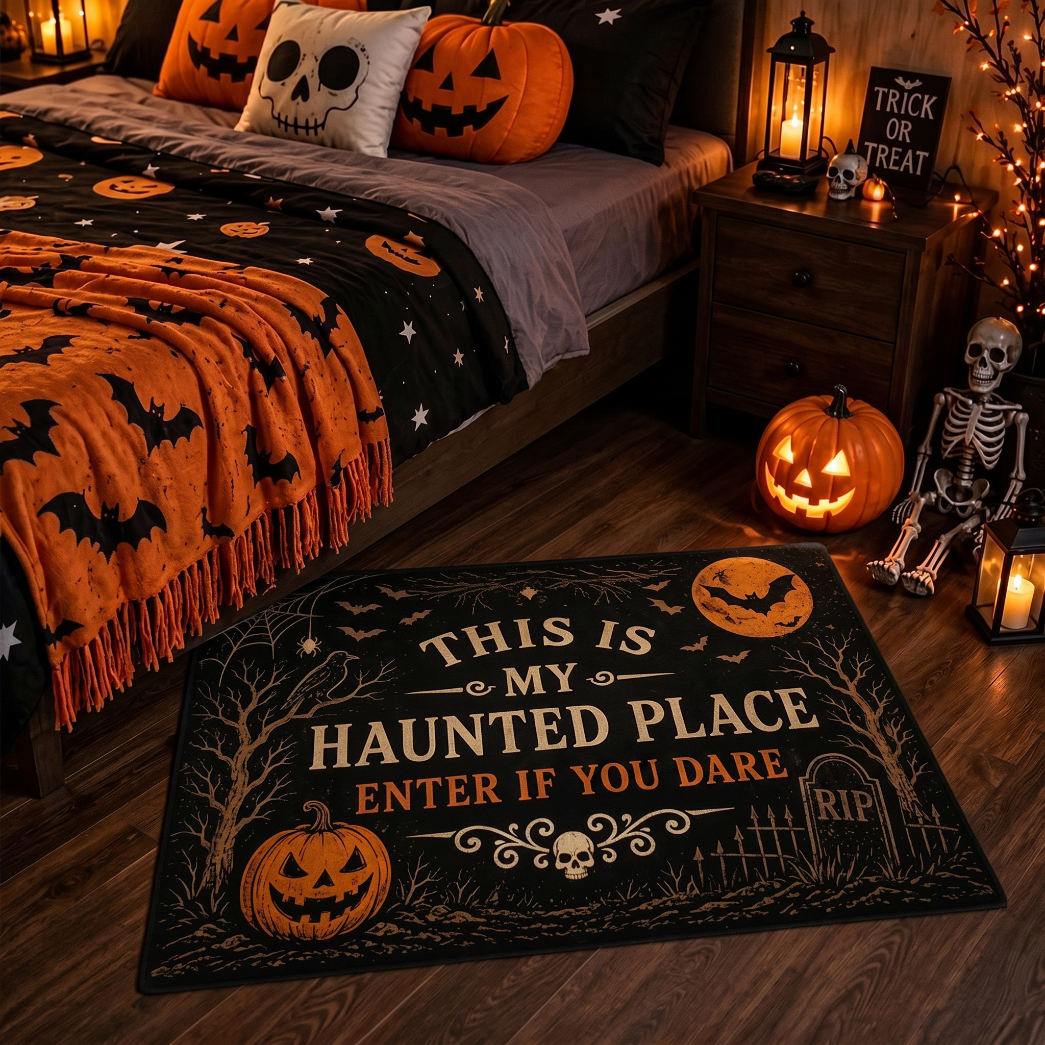 "This Is My Haunted Place" Round Hanging Sign & Cute Spooky Doormat