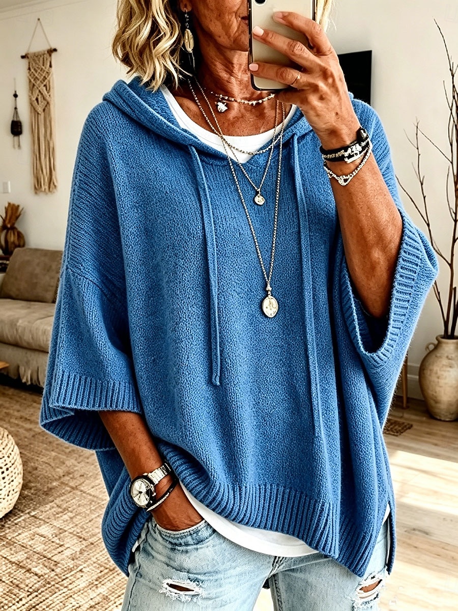 Damen Oversize Strickpullover mit Kapuze – Lässiger Komfort Pullover für Herbst & Winter