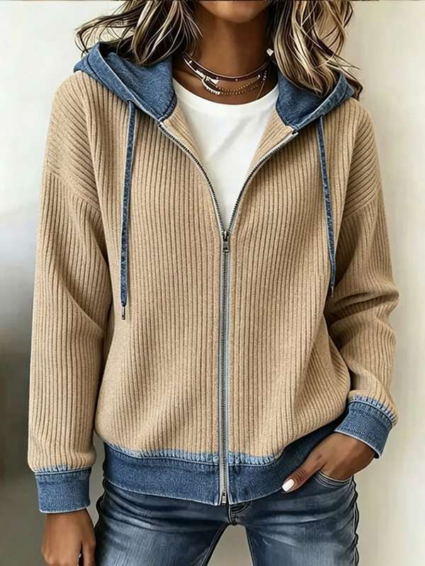 Women Striped Long Sleeve Hoodie Casual Spring/Fall Jacket Outerwear