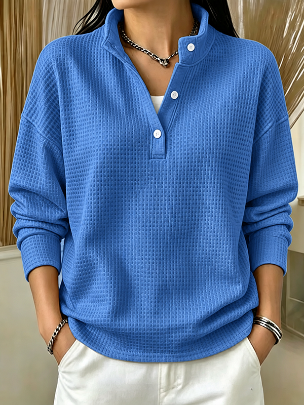 Women Plain Stand Collar Casual Spring/Fall Long Sleeve Sweatshirt