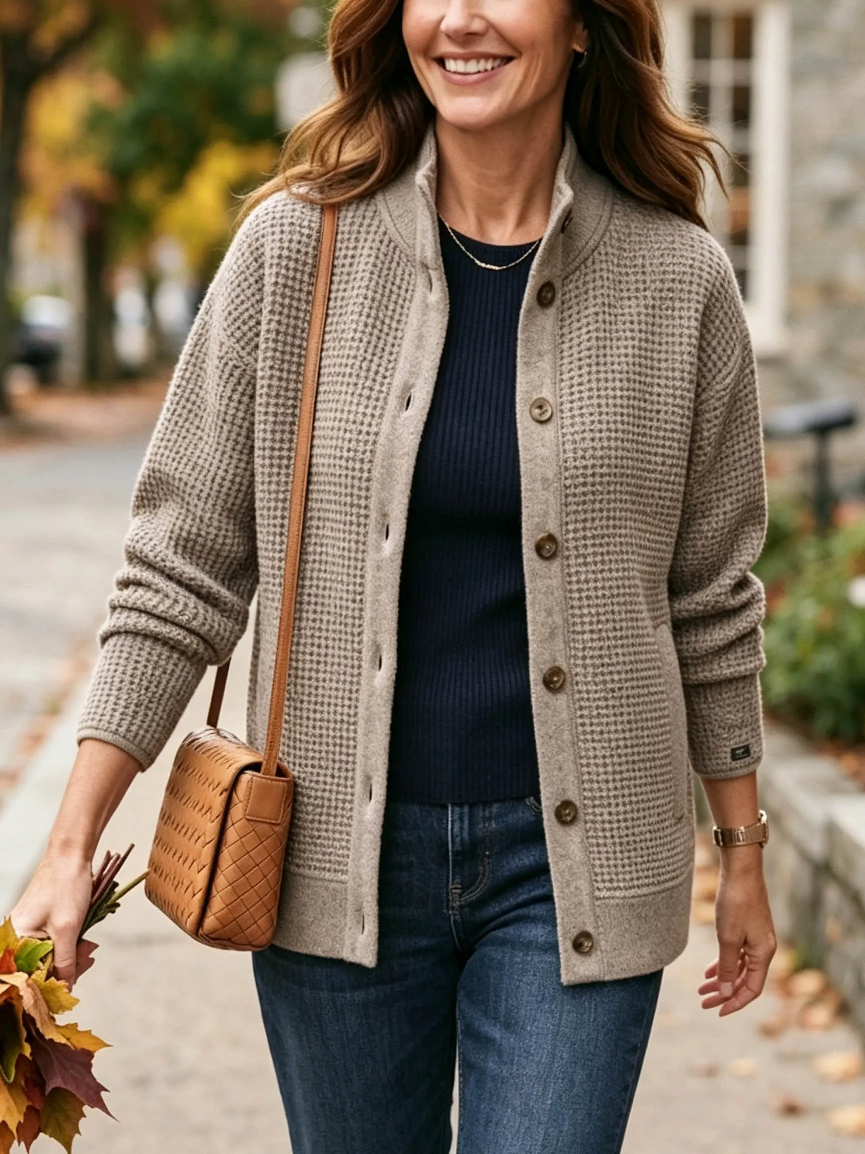 Women's Waffle-Knit Blazer-Cardigan