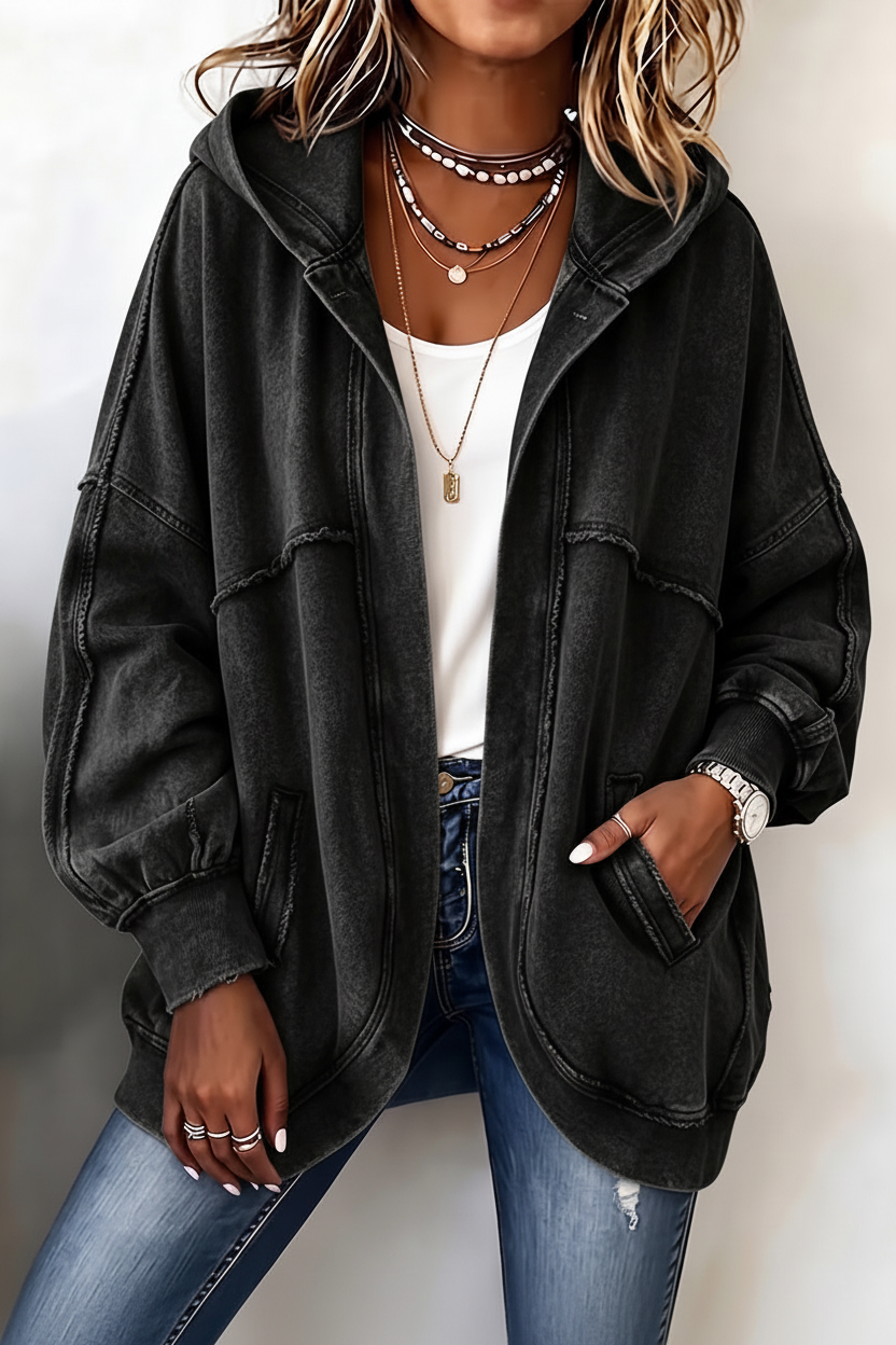 Cozy Vintage-Washed Hooded Sweatshirt Jacket