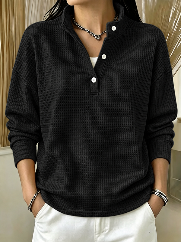Women Plain Stand Collar Casual Spring/Fall Long Sleeve Sweatshirt